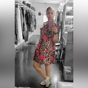 Leopard Print Dress with Pink Floral Accents
